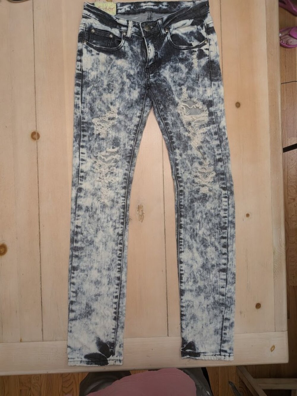 Machine Jeans Women's 29 Acid Wash Distressed Skinny Jeans Y2K Grunge